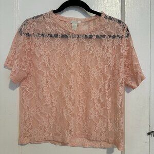 Sheer Floral Lace Short Sleeve Top